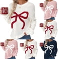 thumbnail image 1 of Gytharion Womens Sweaters Christmas Cute Bow Print Crew Neck Sweater Loose Comfy Long Sleeve Pullover Top Lightweight Warm Knitted Winter Sweaters for Women, 1 of 8
