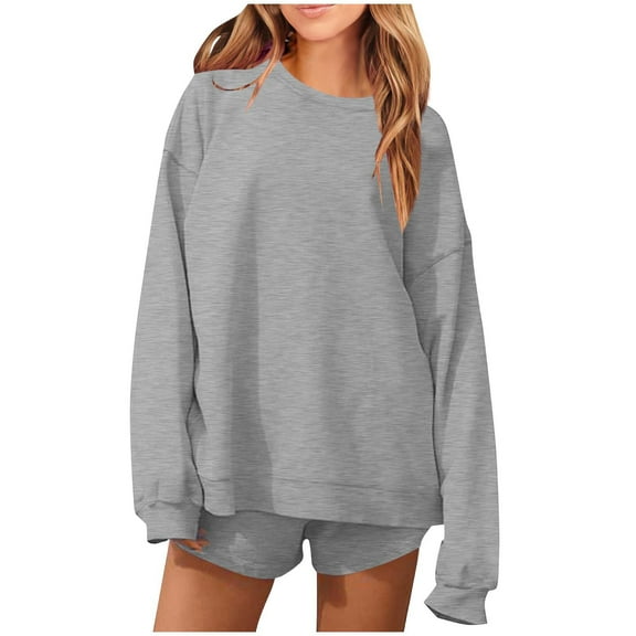 Gytharion Womens Sweatsuit Sets 2 Piece Fall Outfits Long Sleeve Crew Neck Blouses and Shorts Lounge Sets Loose Cozy Casual Tracksuit Sets
