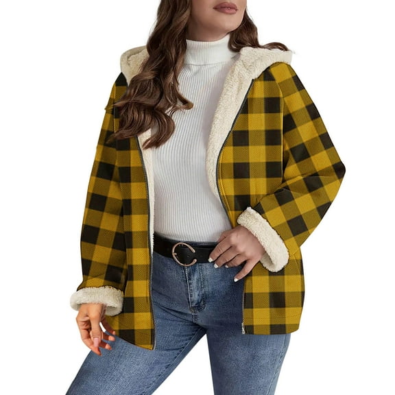 Gytharion Womens Winter Sherpa Fleece Lined Jackets Fashion Casual Plaid Printed Full Zip Hooded Coat Loose Comfy Long Sleeve Warm Fuzzy Outerwear for Women