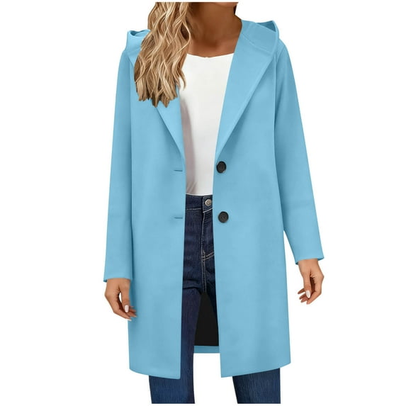Gytharion Wool Blend Long Coat for Women Fashion Casual Long Sleeve Hooded Overcoat Solid Single Breasted Winter Jacket Lightweight Comfy Trench Coat