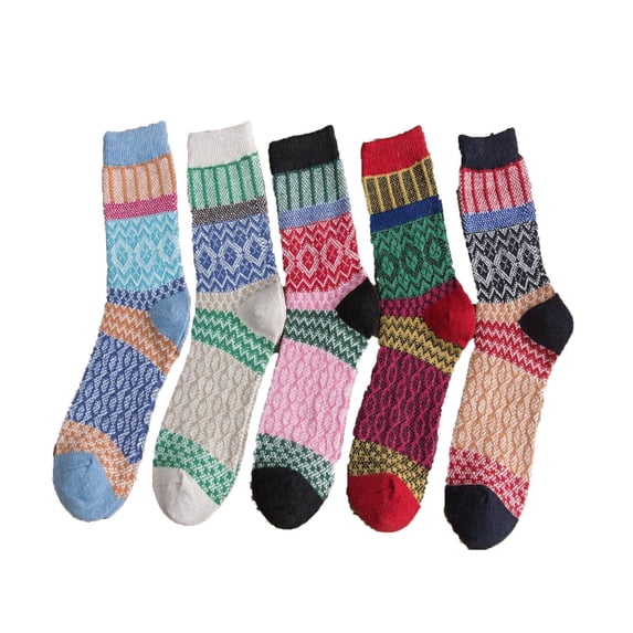 Gytharion Wool Socks for Women 5 Pairs Vintage Style Thick Knit Thermal Boot Socks Fall Winter Soft Cozy Crew Socks Cute Color Block Warm Cabin Socks