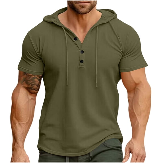 Gytharion Workout Tops Men Short Sleeve Hooded T-Shirts Drawstring Lightweight Pullover Summer Athletic Hoodies