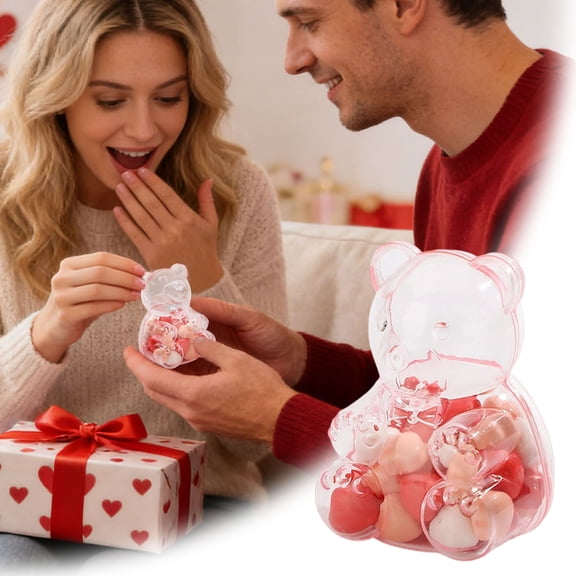 Gytml 12 Pack Bear Shaped Clear Candy Containers, 3D Plastic Bear Treat Boxes, Small Reusable Candy Jars For Party & Everyday Use(Pink-2.09X2.76 Inch)