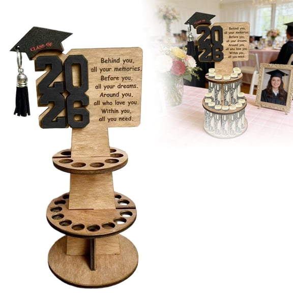 Gytml 2026 Graduation Money Tree Holder, 3-Tier Wooden Grad Cap Holder, Reversible Grad Quote Money Box For 2026 Graduates Gifts & Decor A-20.5cm