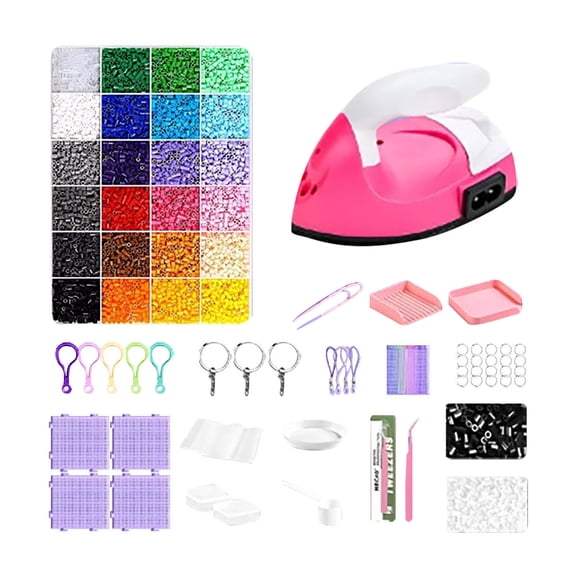 Gytml 24 Colors Fuse Beads Kit For Crafts, Multifunctional Diy Craft Set With Mini Iron, Melting Beads Set Including Pegboards, Ironing Paper, Tweezers, Ideal Gift For Craft Lovers Black-19X13CM