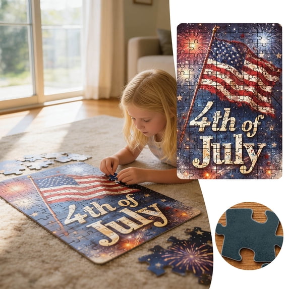 Gytml 250Th Anniversary American Flag Puzzle, 130Pcs High-Quality Jigsaw, Educational Patriotic Activity For Family Game Night(Blue-30X21Cm)