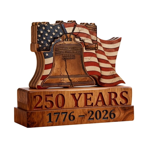 Gytml 250Th Anniversary Patriotic Liberty Bell Wooden Ornament, Us Flag Themed Tabletop Decor, Commemorative Keepsake For Usa Independence Day Celebrations(2D-Gold-12.5Cm)