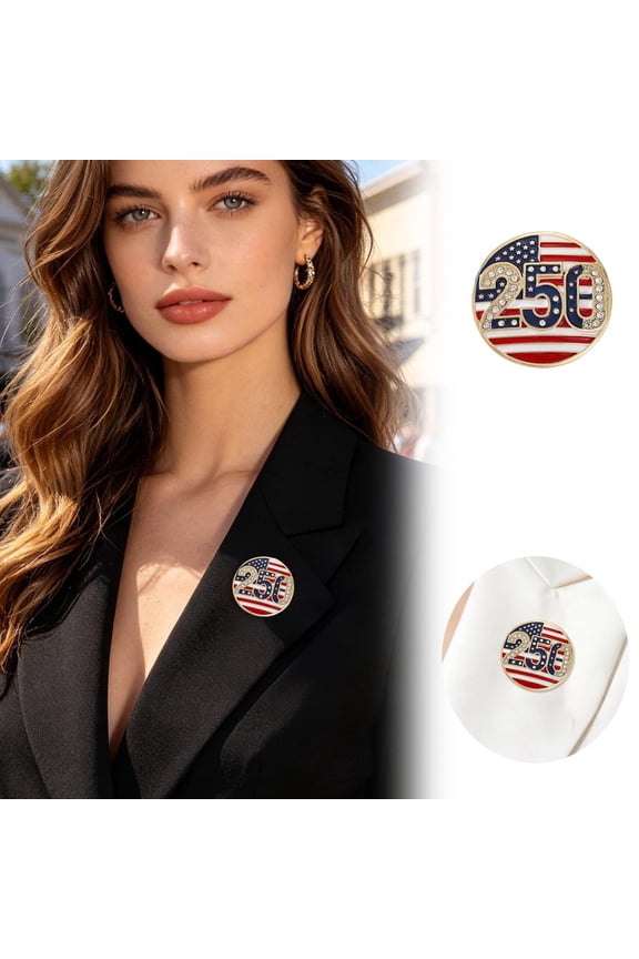 250Th Anniversary Patriotic Round Brooch, American Flag Enamel Rhinestone Pin, 4Th Of July Jewelry For Independence Day Celebrations & Holiday Events(Round-1Pcs)