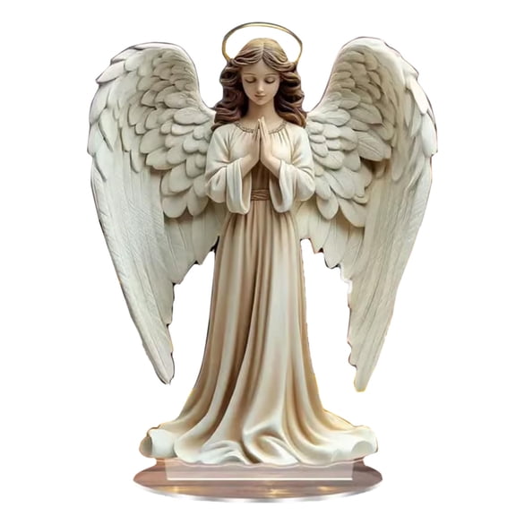 Gytml 2D Flat Acrylic Angel Figurine Tabletop Ornament With Detachable Base Praying Angel Statue Decor Waterproof Desktop Centerpiece For Home Indoor Shelf & Mantel Decor(White-5.9"×7.8")