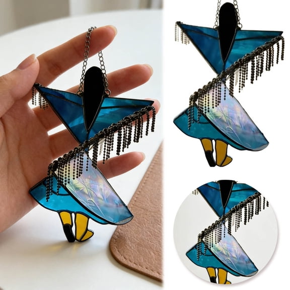 Gytml 3.15" Acrylic Dancer Suncatcher, Stained Glass Inspired Window Hanging, Blue Art Ornament With Tassels For Home Wall Window Decoration(White-3.15")