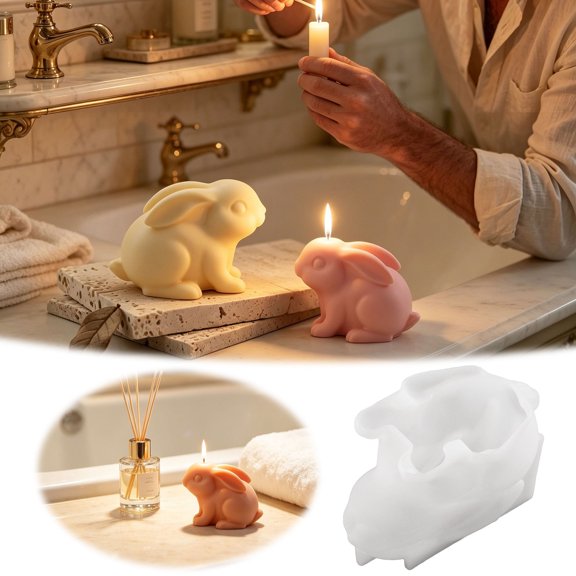 Gytml 3D Bunny Silicone Mold, Flexible Rabbit Shape Candle Soap Making Mold, Non-Stick Diy Chocolate Candy Resin Casting Mould For Home Handcraft Baking Accessory(White-S)