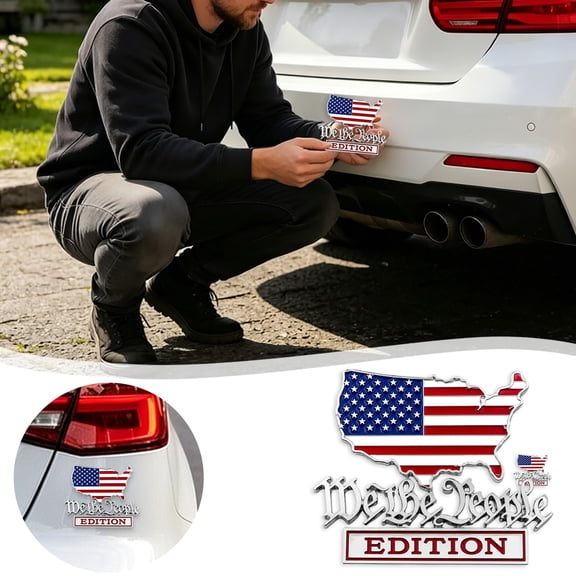 Gytml 3D Metal We The People Usa Map Flag Car Emblem Badge, Patriotic American Flag Outline Car Side Fender Sticker, Waterproof Rustproof Vehicle Decor Decal Exterior Accessory(White-4.72")