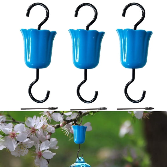 Gytml 3PCS Ant Moat For Hummingbird Feeders, No Leak Flower Shaped Ant Guard, Rust-Proof Stainless Steel Hook, Hummingbird Feeder Accessory For Outdoor Backyard Bird Feeding(Blue-5.9Inch)
