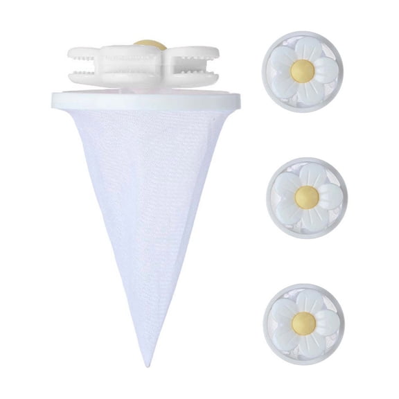 Gytml 3PCS Flower Shape Washing Machine Lint Catcher, Reusable Floating Hair Filter Mesh Bag, Laundry Hair Remover For Washing Machines(White-13.5cm)