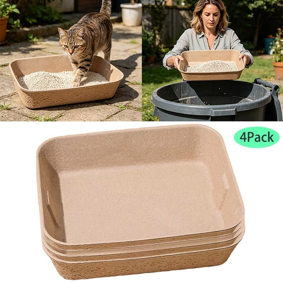 Gytml 4 Pack Disposable Cat Litter Box, Large Size Portable Litter Pan, Sturdy Leak-Proof Litter Box For Cats, Travel, Hotel & Multi-Cat Use(Khaki-16.14X12.59X3.74Inch)