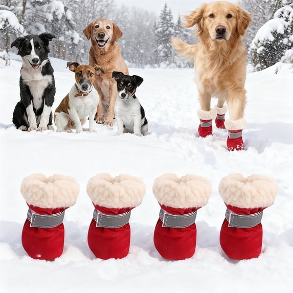 Gytml 4-Pack Dog Shoes For Winter, Warm Snow Booties For Puppy, Paste-Style Design Anti- Rubber Sole Paw Protectors For Small Medium Size Dogs B-One Size