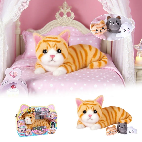 Gytml 4 Pieces Cat Stuffed Animals Toy With Babies Inside Belly - 1 Mommy Stuffed Cat With 3 Kittens - Stuffed Kitty Plush Toys, Gift Ideal For Christmas, Valentine's, Birthday Orange-32x16cm