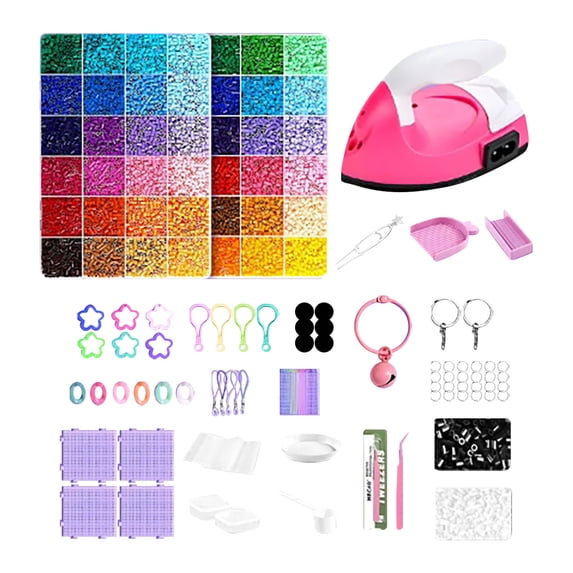 Gytml 48 Colors Fuse Beads Kit For Crafts, Multifunctional Diy Craft Set With Mini Iron, Melting Beads Set Including Pegboards, Ironing Paper, Tweezers, Ideal Gift For Craft Lovers Black-19X13CM