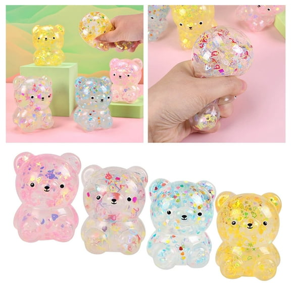 Gytml 4PCS Sparkle Crystal Bear Fidget Gadget Random Color, Soft Focus Tool For Adults Home Office -8cm