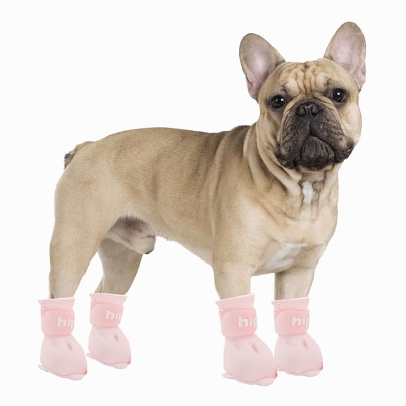 Gytml 4Pcs Cute Dog Rain Shoes For Small And Medium Puppy, Adjustable Rubber Cartoon Dog Boots,Waterproof, Anti-, Dirt-Resistant Paw Protection Pink-M