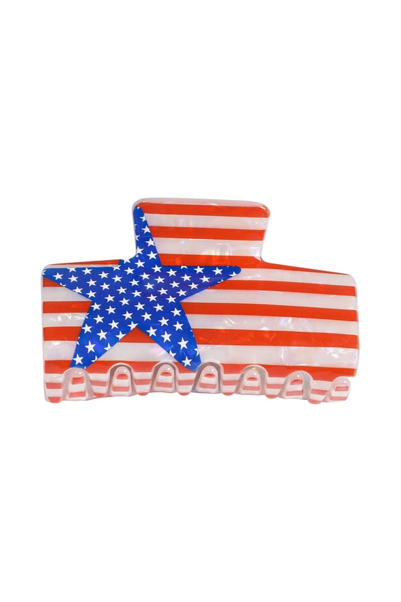 4Th Of July Patriotic Hair Claw Clips, Usa Flag Star Stripe Print Non- Claw Clips For Women Independence Day Daily & Holiday Wear(A-Star)