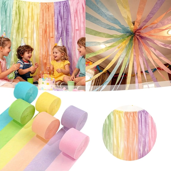 Gytml 6 Rolls Pastel Crepe Paper Streamers Lightweight Decorative Paper Streamers For Backdrops, Ceilings, Photo Booths & Festival Diy Decor(Purple-1.77" X 98.4")