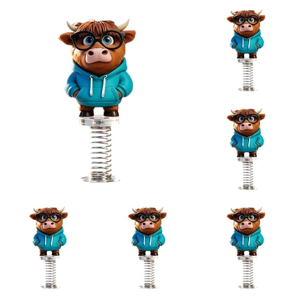 Gytml 6Pcs Mini Spring Shake Cow Car Dashboard Decor Set Acrylic Base Bobblehead Figurines Cow Ornaments For Car Family Office Desk Home Table Decor(Brown-6Pcs)
