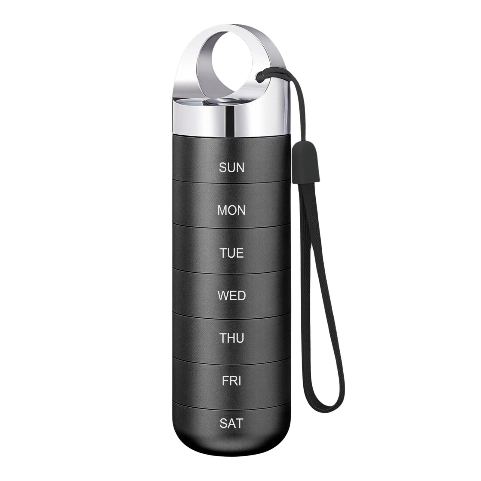 Gytml 7-Day Pill Case, Portable Weekly Pill Organizer, Leak-Proof Daily Pill Box With Lanyard For Travel & Daily Use(Black-16X4X4Cm)