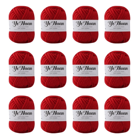 Gytml Acrylic Knitting Yarn 12 Skein Pack, Soft Durable Crochet Thread Bundles for Blankets Sweaters Scarves Hats DIY Hand Weaving Crafts(Red-12PCS)
