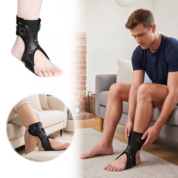 Gytml Adjustable Ankle Stabilizer Brace, Knob Fixation Rigid Ankle Support Splint, Right Foot Air Cushion Brace For Sprain Recovery Foot(Black-11.8")