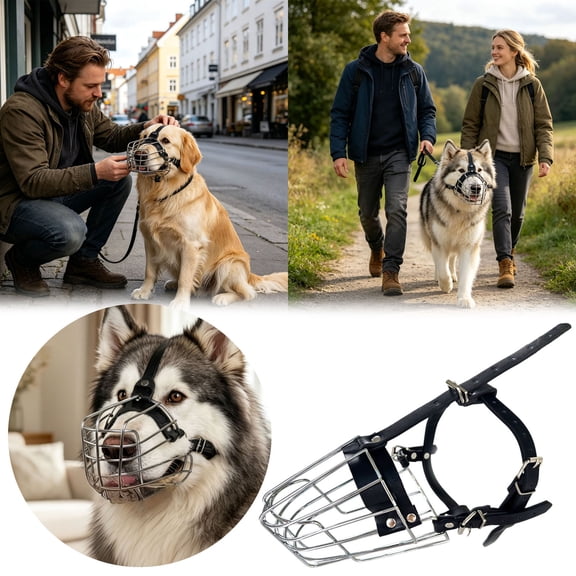Gytml Adjustable Metal Wire Dog Muzzle, Breathable Secure Muzzle, Heavy Duty Muzzle For Medium & Large Breeds, Walks & Training(Silver-10X13cm)