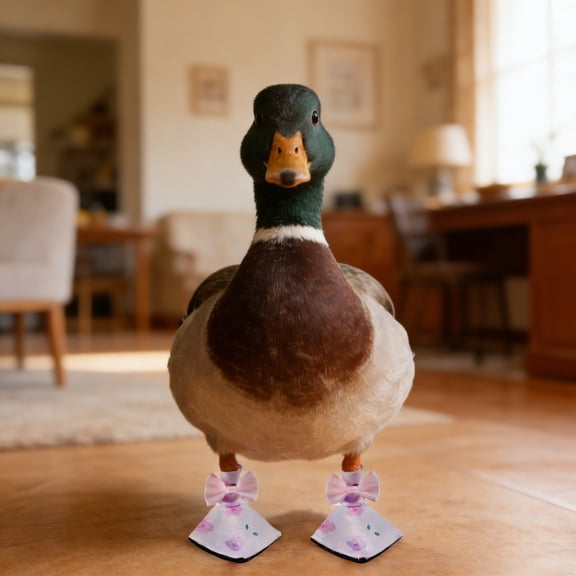 Gytml Anti-Slip Pet Duck Booties, Soft Floral Pet Duck Shoes With Bow, Soft Comfortable Pet Shoes For Ducks, Geese & Daily Use Pink-S