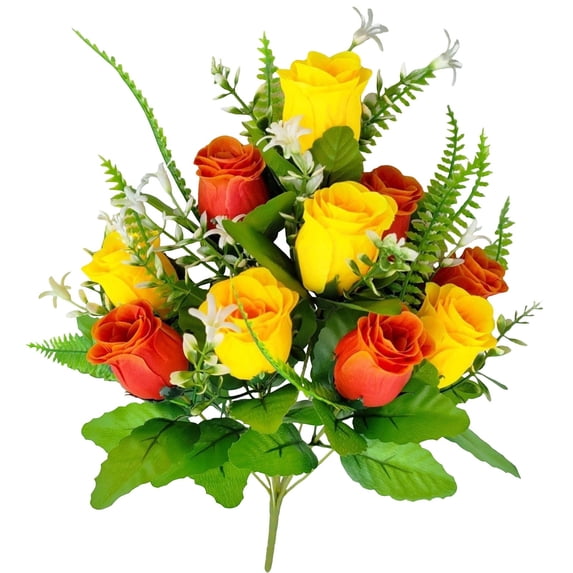 Gytml Artificial Rose Bouquet Long Lasting Fake Silk Grave Memorial Flowers, Sympathy Funeral Cemetery Flower Gift For Loved Ones Tombstone Outdoor Decor(Orange-42Cm)