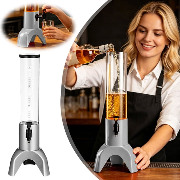 Gytml Tower Drink Dispenser With Ice Tube, 101Oz Beverage Dispenser With Tap, Clear Party Drink Tower For , Juice, Cocktails, Bar & Home Use(Grey-101Oz)