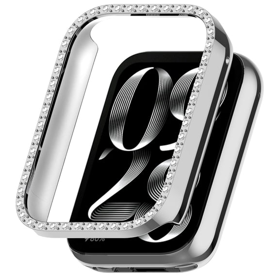 Gytml Bling Diamond Watch Case Cover Compatible With Smart Fitness Band Sparkly Rhinestone Protective Watch Shell Women Fashion Watch Accessory(Silver-5X5cm)