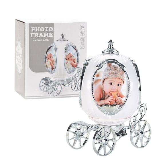 Gytml Carriage Photo Frame Music Box, Pumpkin Picture Frame With Melody, Decorative Keepsake Gift For Anniversary & Home Decor(Silver-6.69X9.65Inch)