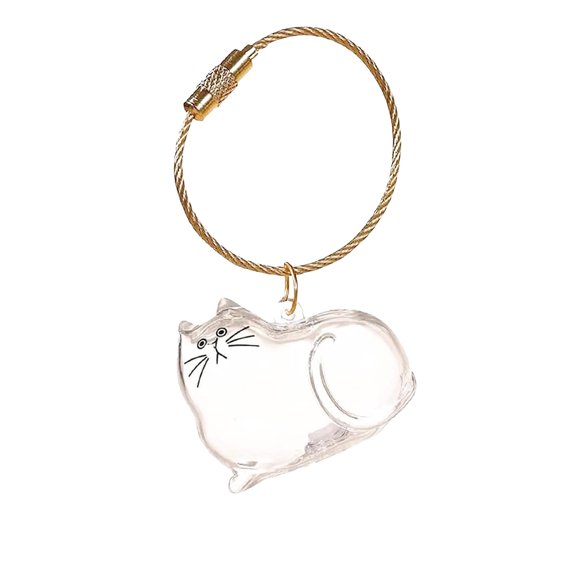 Gytml Cat Hair Storage Bottle Keychain, 1.85" Cute Clear Cat Shaped Wire Loop Keyring, Mini Pet Keepsake Container For Collecting Kitten Puppy Hair, Pet Loss Memorial Accessory(Grey-1.85")