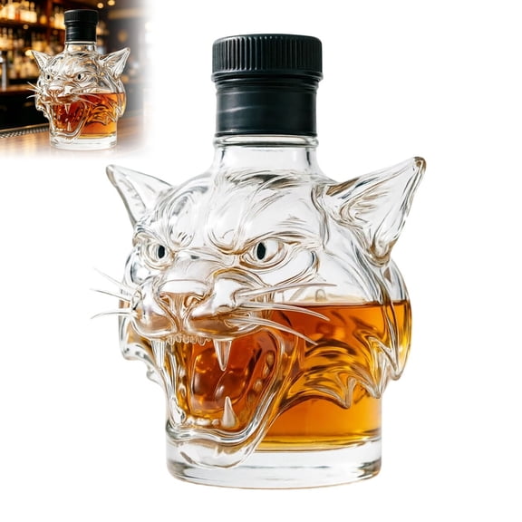 Gytml Cat Head Glass Liquor Decanter, Animal Shaped Whiskey Bottle With Stopper, Decorative Spirit Container For Bar Display(White-18.5)