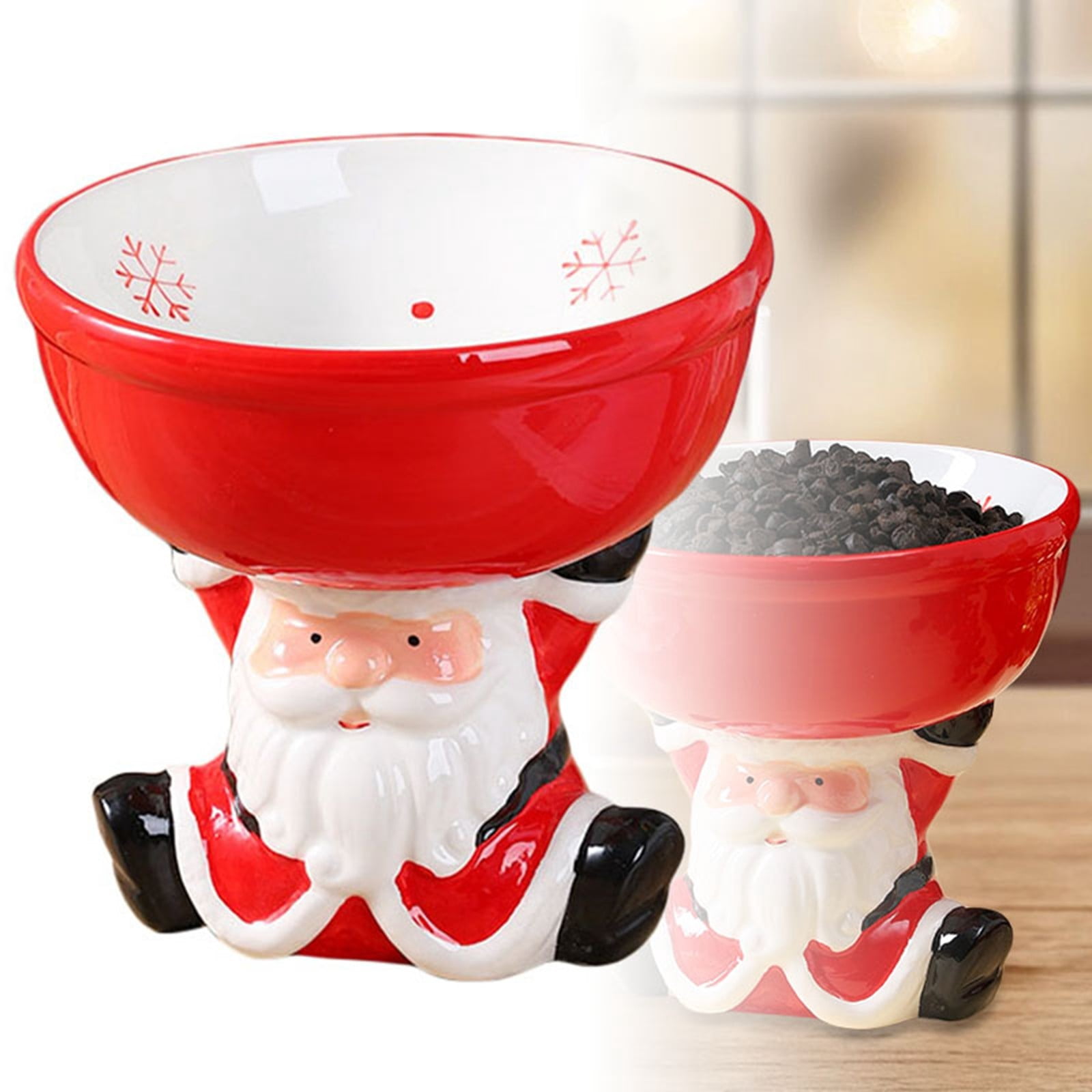 Gytml Ceramic Christmas Pet Bowl With Santa Claus Base,Multi-Functional Container For Candy, Treats & Pet Feeding,3D Festive Pet Storage Bowl For Parties & Home Use Red 16x15.2cm