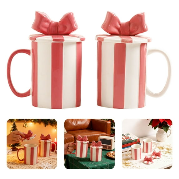 Gytml Ceramic Coffee Cup With Bow Lid And Handle For Home, Office, Travel,Microwave & Dishwasher Safe, Pretty Birthday Valentine Gifts For Women And Girls Pink-16cm