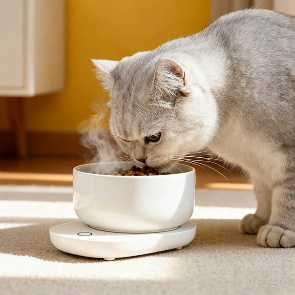 Gytml Ceramic Heated Water Bowl For Outdoor Cats Dogs, 12 oz Smart Thermal-Bowl With 3 Temperature Settings, Safety Energy Efficient Ceramic Heated Dish For Dogs Cats Winter Use White-12oz