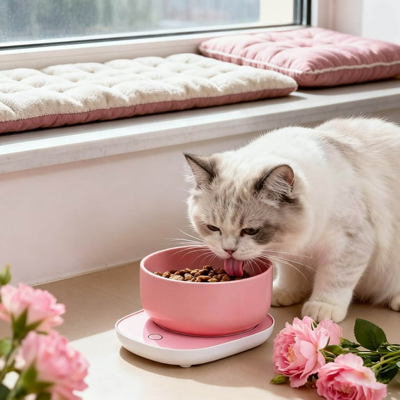 Gytml Ceramic Heated Water Bowl For Outdoor Cats Dogs, 12 oz Smart Thermal-Bowl With 3 Temperature Settings, Safety Energy Efficient Ceramic Heated Dish For Dogs Cats Winter Use Pink-12oz