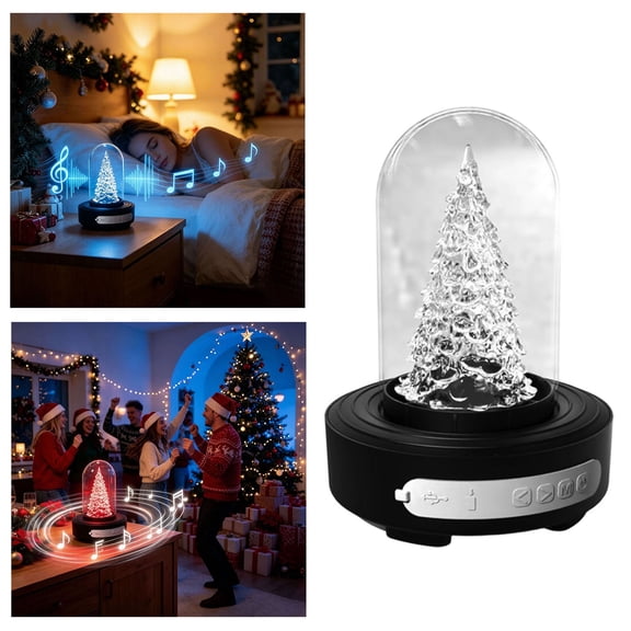 Gytml Christmas Tree Led Night Light Bluetooth Speaker, Color Changing Ambient Lamp With Transparent Dome, Rechargeable Desktop Ornament For Holiday Bedroom Decor(Colorful-9.06")