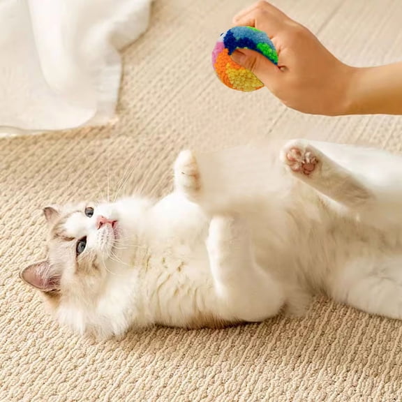 Gytml Colorful Plush Cat Yarn Balls, Interactive Kitten Chew Toys For Indoor Cats, Soft Pom Pom Balls For Cat Play, Biting & Hunting(E-4Cm)
