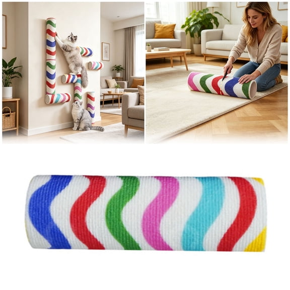 Gytml Colorful Wave Soft Sponge Wall Mount Cat Scratching Tube Removable Cuttable Sisal Wrapped Wall Cat Perch Wall Cat Climbing Post For Cat Indoor Wall Furniture Decor(Colorful-1PCS)