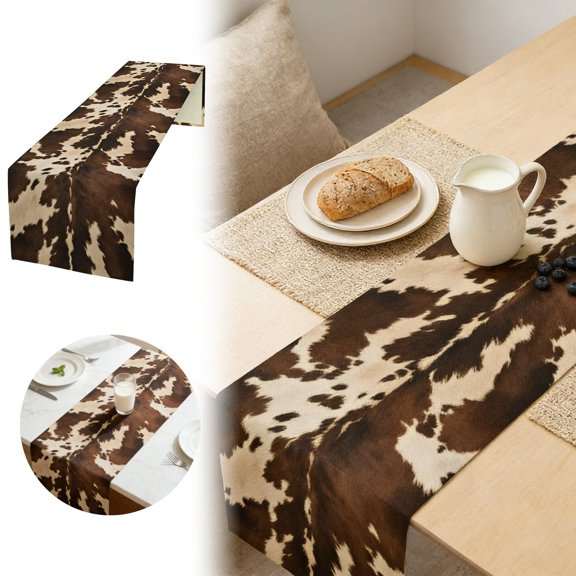 Gytml Cow Print Table Runner, Western Rustic Waterproof Table Decor Runner, Farmhouse Long Dining Table Centerpiece For Kitchen Coffee Table Party Home Tabletop Decor(Coffee-35.8×12.9")