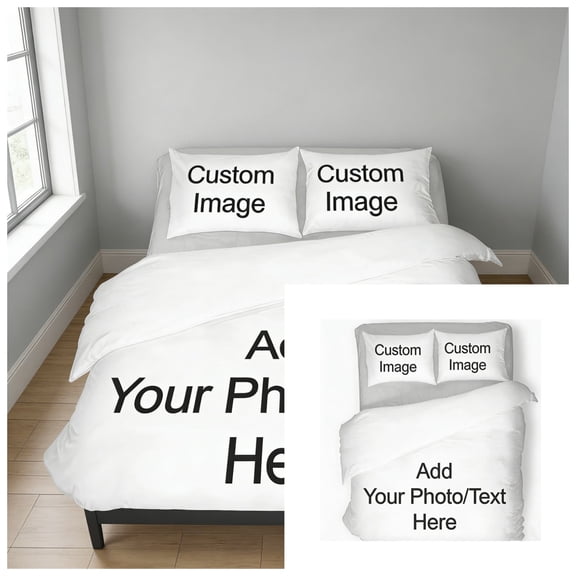 Gytml Custom Diy Print Duvet Cover 3 Piece Bedding Set, Soft Breathable Personalized Bed Sheet Set, Customized Photo Quilt Cover With 2 Pillowcases For Bedroom Home Decor(White-70X100)