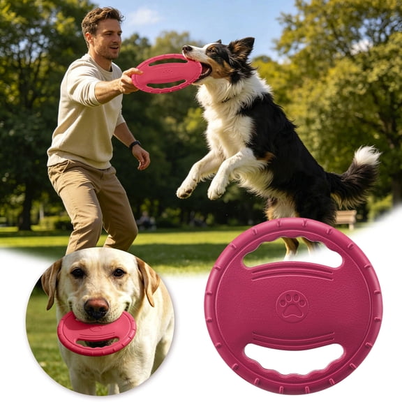 Gytml Dog Frisbee With Handles, Interactive Durable Chew-Resistant Fetch Toy, Soft Rubber Training Disc For Outdoor Play, Backyard Games & Water Activities(Red-7.87Inch)