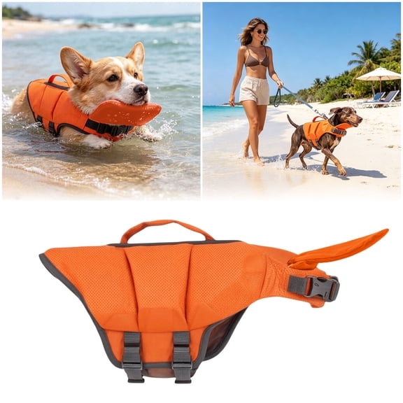 Gytml Dog Life Jacket with Lift Handle, Quick Release Buckle Dog Flotation Life Vest Adjustable Dog Water Safety Jacket For Summer Beach Pool Boating(Orange-L)