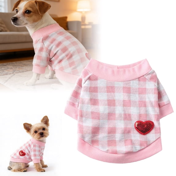 Gytml Dog Plaid Shirts With Heart Pattern, Lightweight Soft Dog Vest Breathable Comfortable Pet Apparel Tee Shirts Spring Summer Suitable For Small And Medium Large Pets A-M